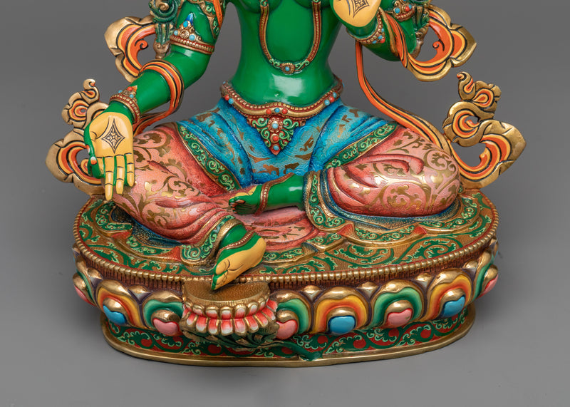 Bodhisattva Green Tara Statue | 24K Gold Gilded Symbol of Active Compassion
