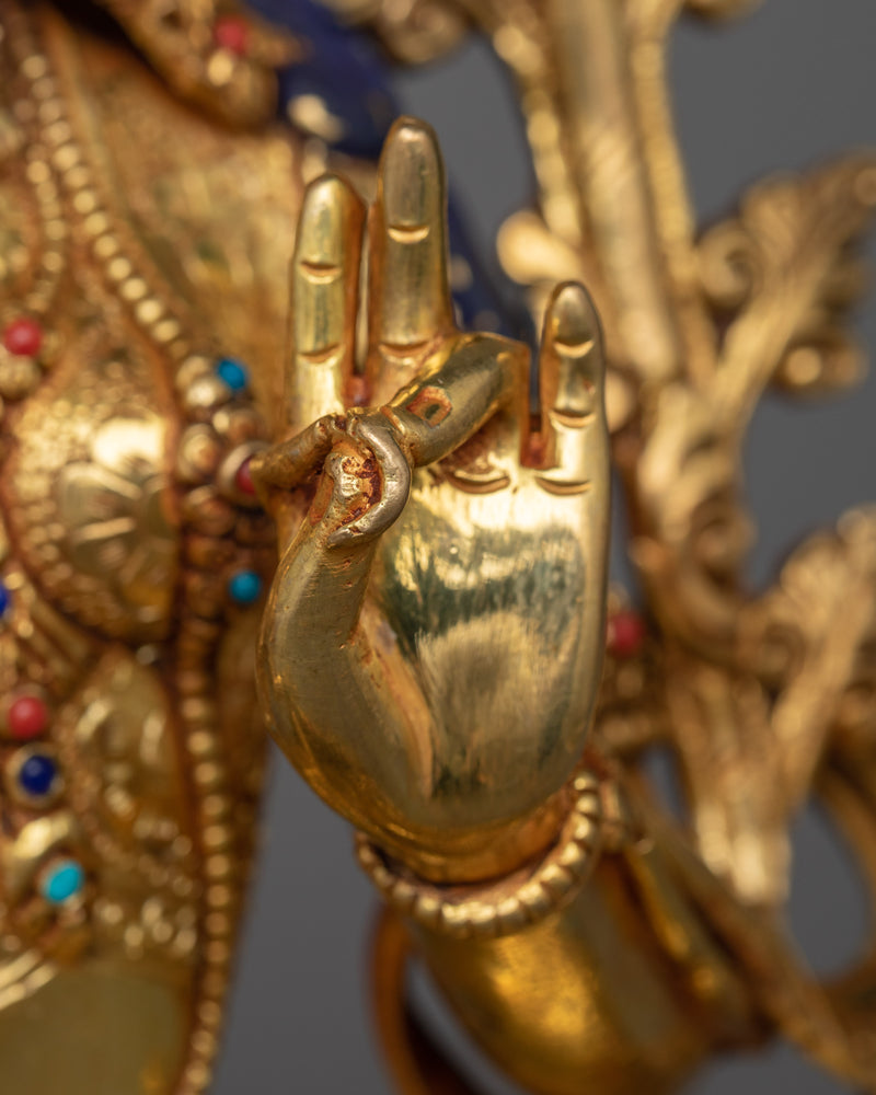 Buddhism Green Tara Sculpture | 24K Gold Gilded Representation of Compassion