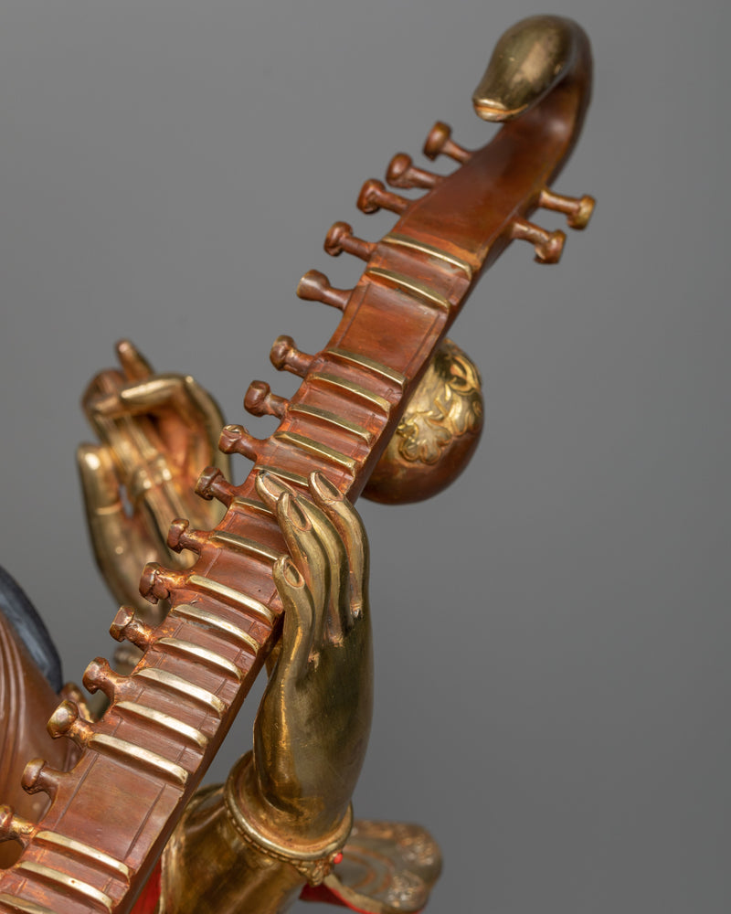 Saraswati Sculpture | 24K Gold Gilded Grandeur of Knowledge and Arts