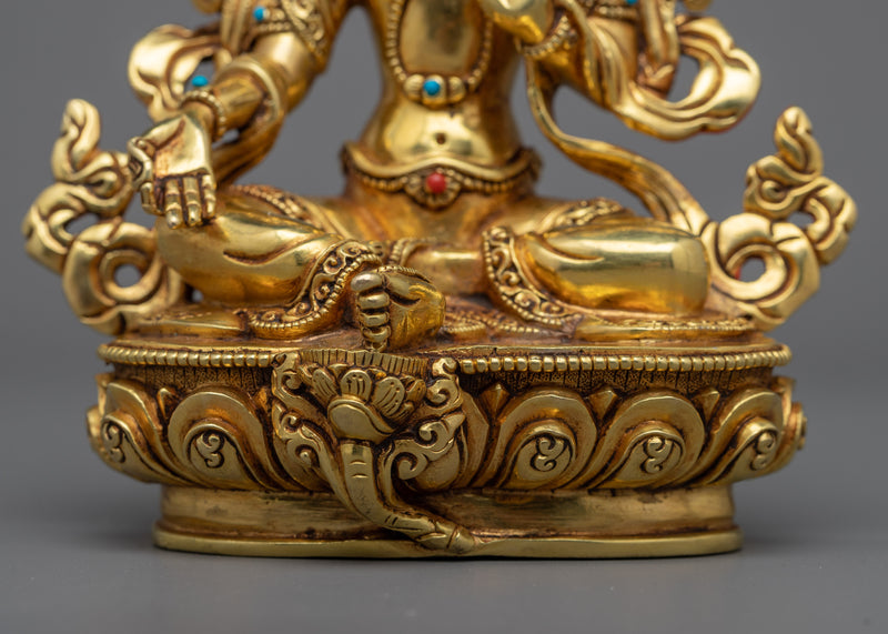 Noble Green Tara Statue | 24K Gold Gilded Emblem of Compassion