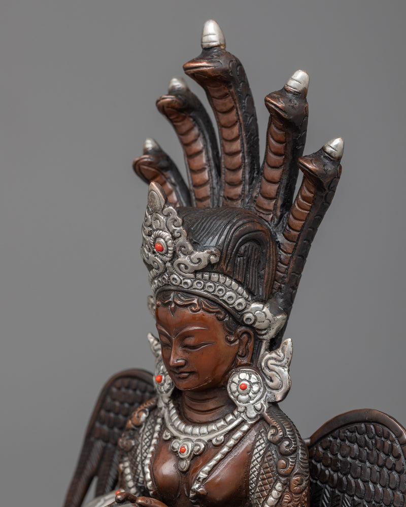 Naga Kanya Sculpture | Oxidized Copper Representation of Serpentine Divinity