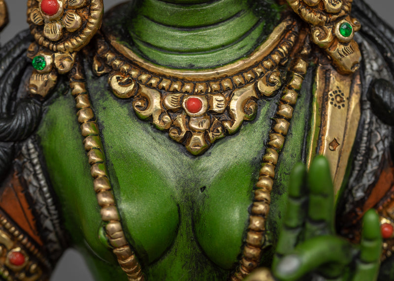 Green Tara Colored Statue | Vividly Painted Symbol of Compassion