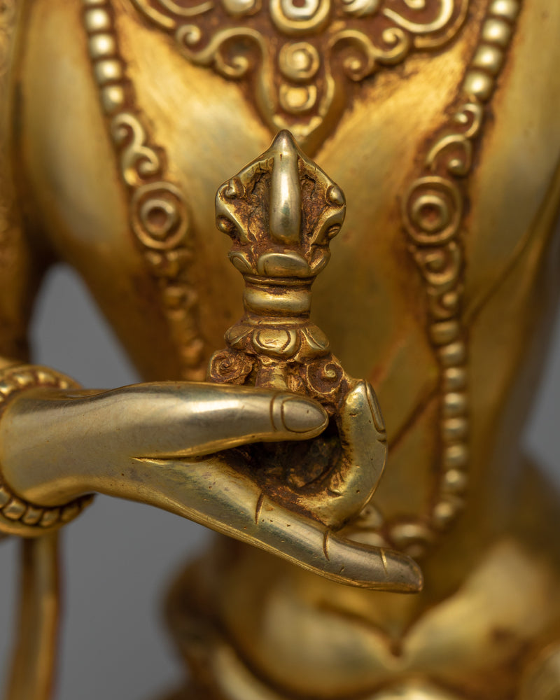 Bodhisattva Vajrasattva Sculpture | 24K Gold Gilded Icon of Purification