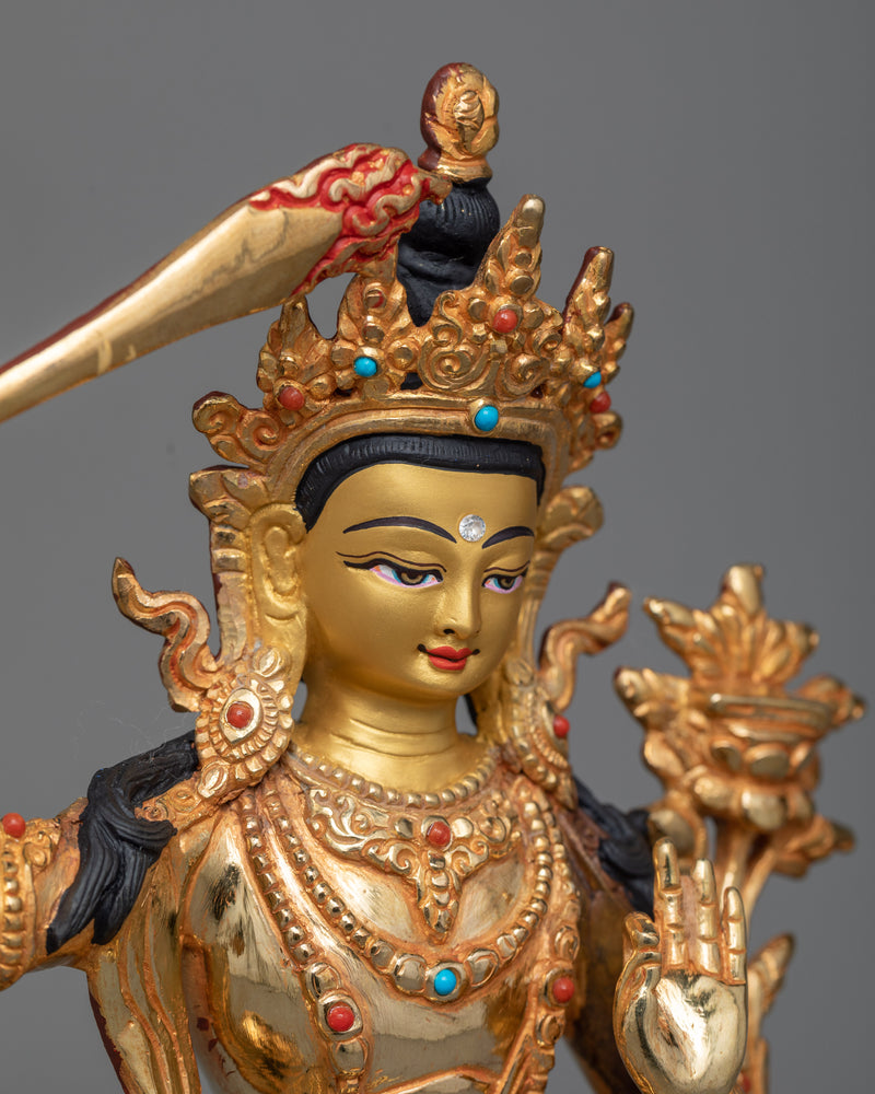 Sacred Manjushri Sculpture | Illuminate Your Wisdom | 24k Gold Gilded Statues