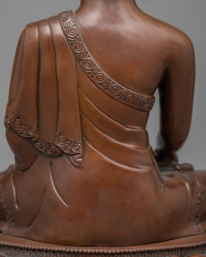 Happy Shakyamuni Buddha Statue | Serene Oxidized Copper Figure