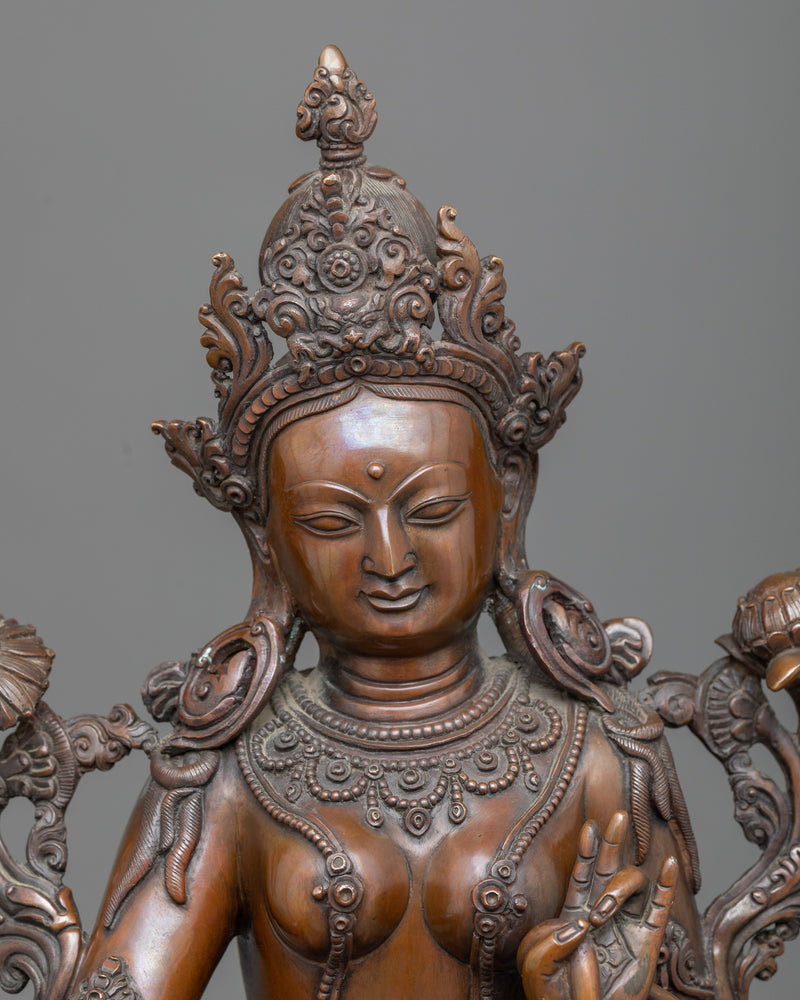 Sacred Arya Green Tara Oxidized Copper Idol | Beacon of Liberation