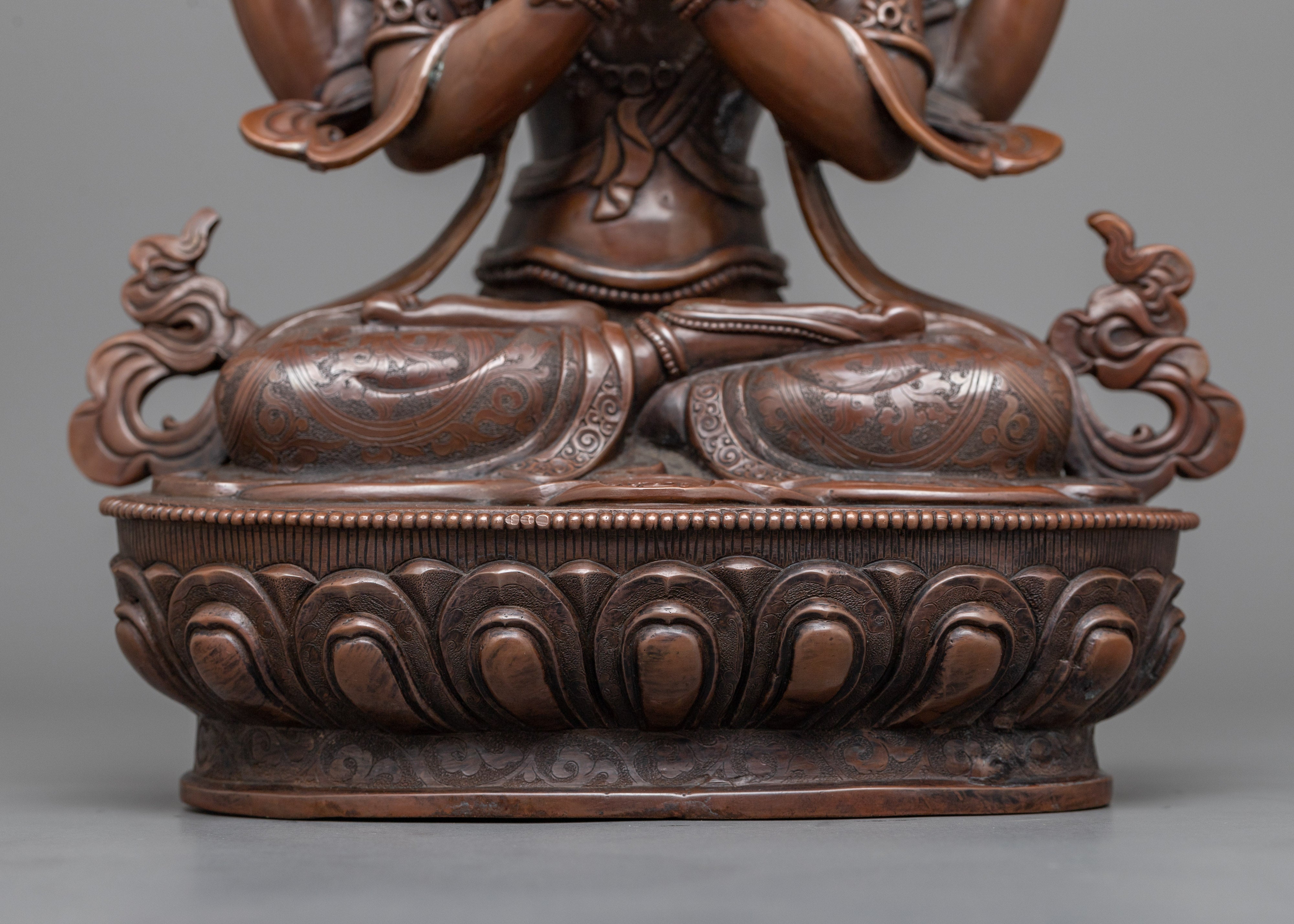 Chenrezig Four-Armed Avalokiteshvara Statue | Embrace Divine Compassion in Oxidized Copper