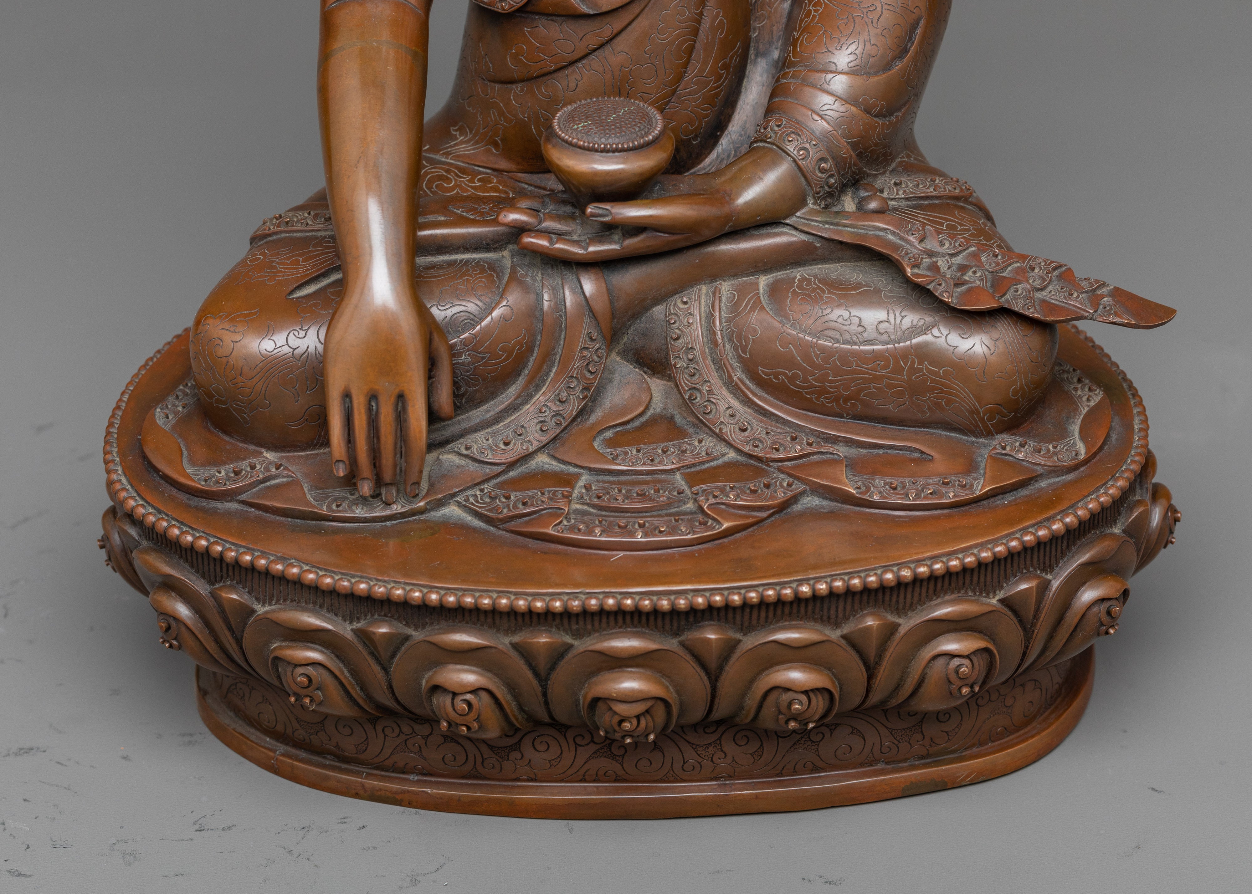 Crown Jewels Shakyamuni Buddha Statue | A Timeless Elegance in Oxidized Copper