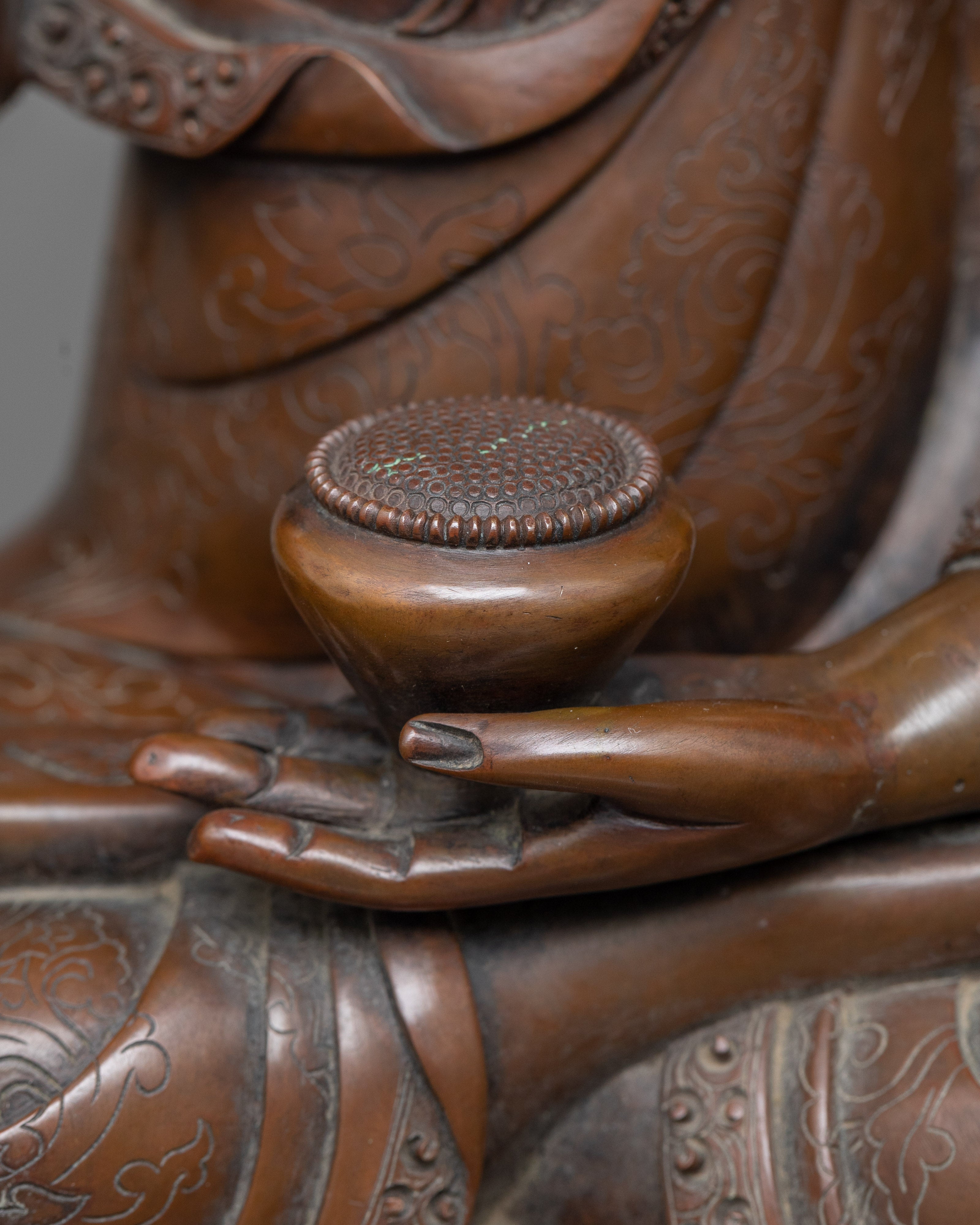 Crown Jewels Shakyamuni Buddha Statue | A Timeless Elegance in Oxidized Copper