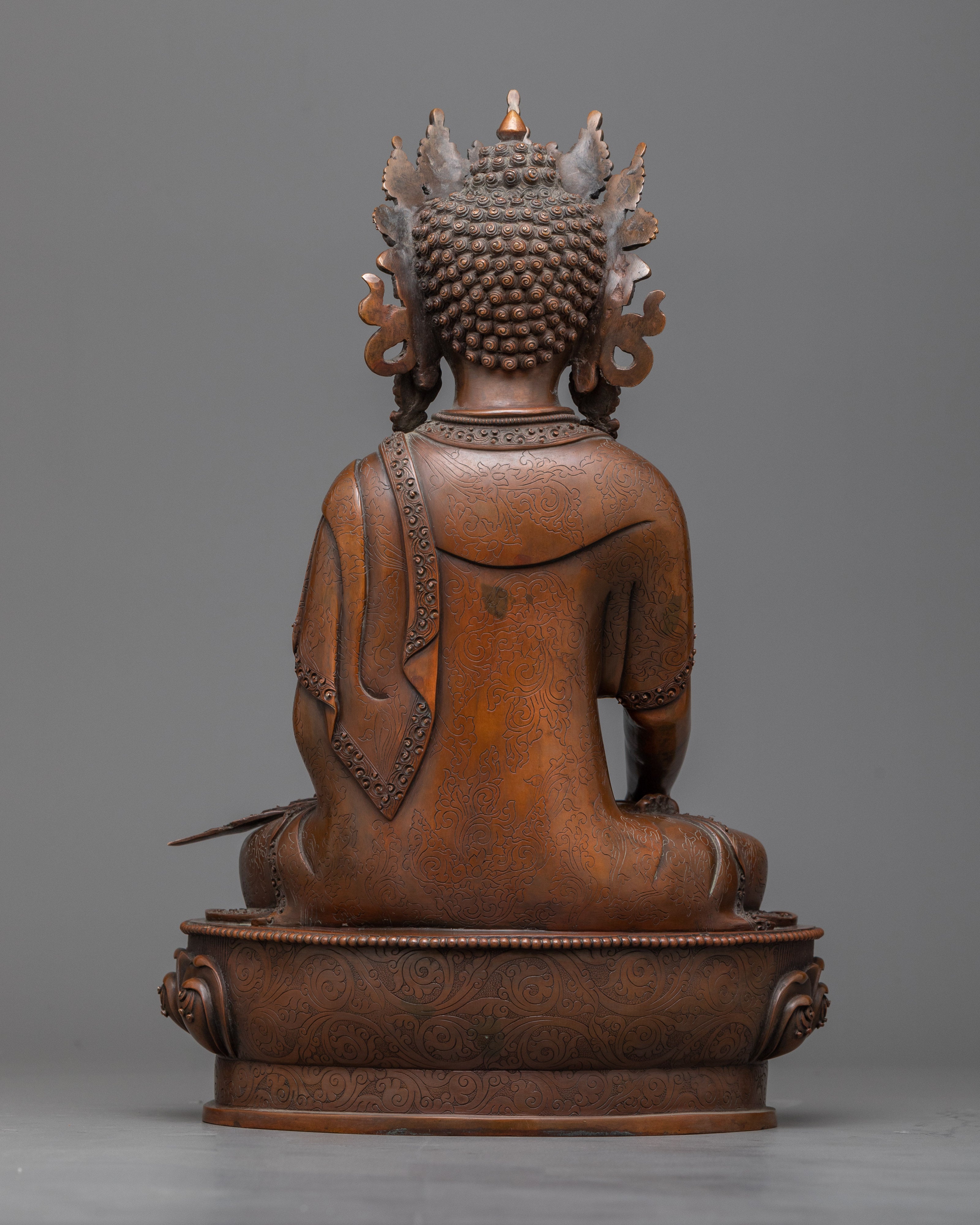 Crown Jewels Shakyamuni Buddha Statue | A Timeless Elegance in Oxidized Copper