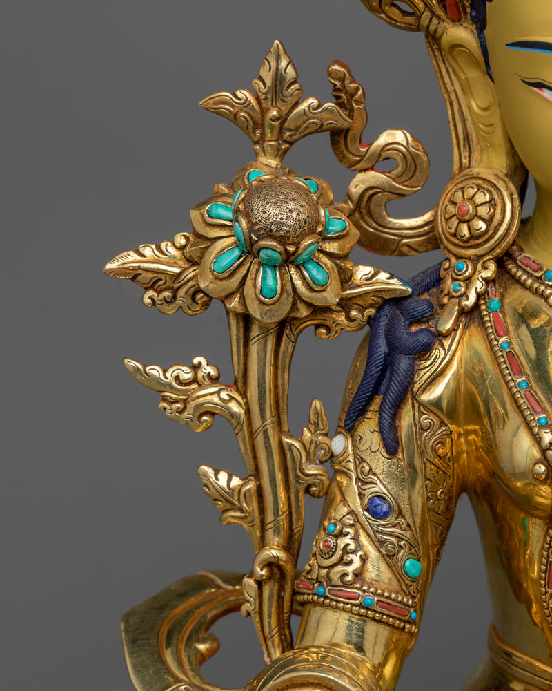 Divine White Tara Gold Gilded Statue | Essence of Healing and Longevity