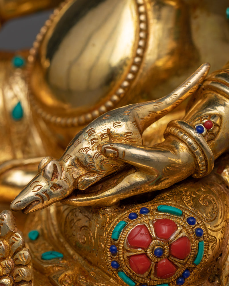 Beautiful Dzambhala Gold Gilded Statue | Prosperity's Divine Guardian
