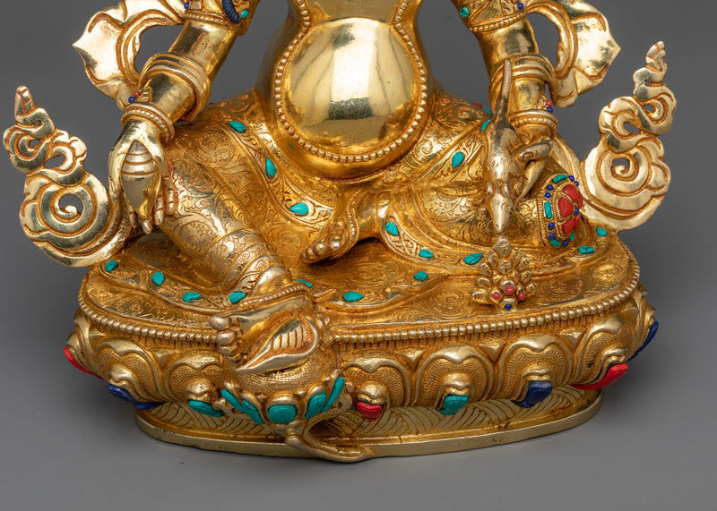 Beautiful Dzambhala Gold Gilded Statue | Prosperity's Divine Guardian