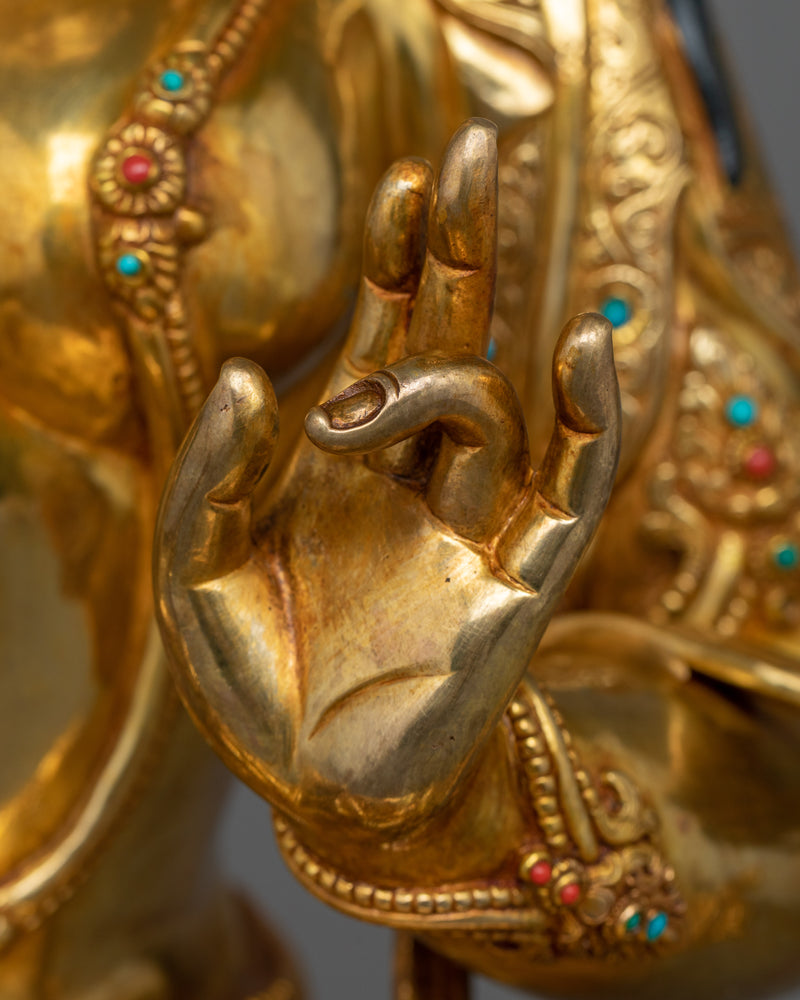 Magnificent Dukar Two-Armed Gold Gilded Statue | Protector of Harmony
