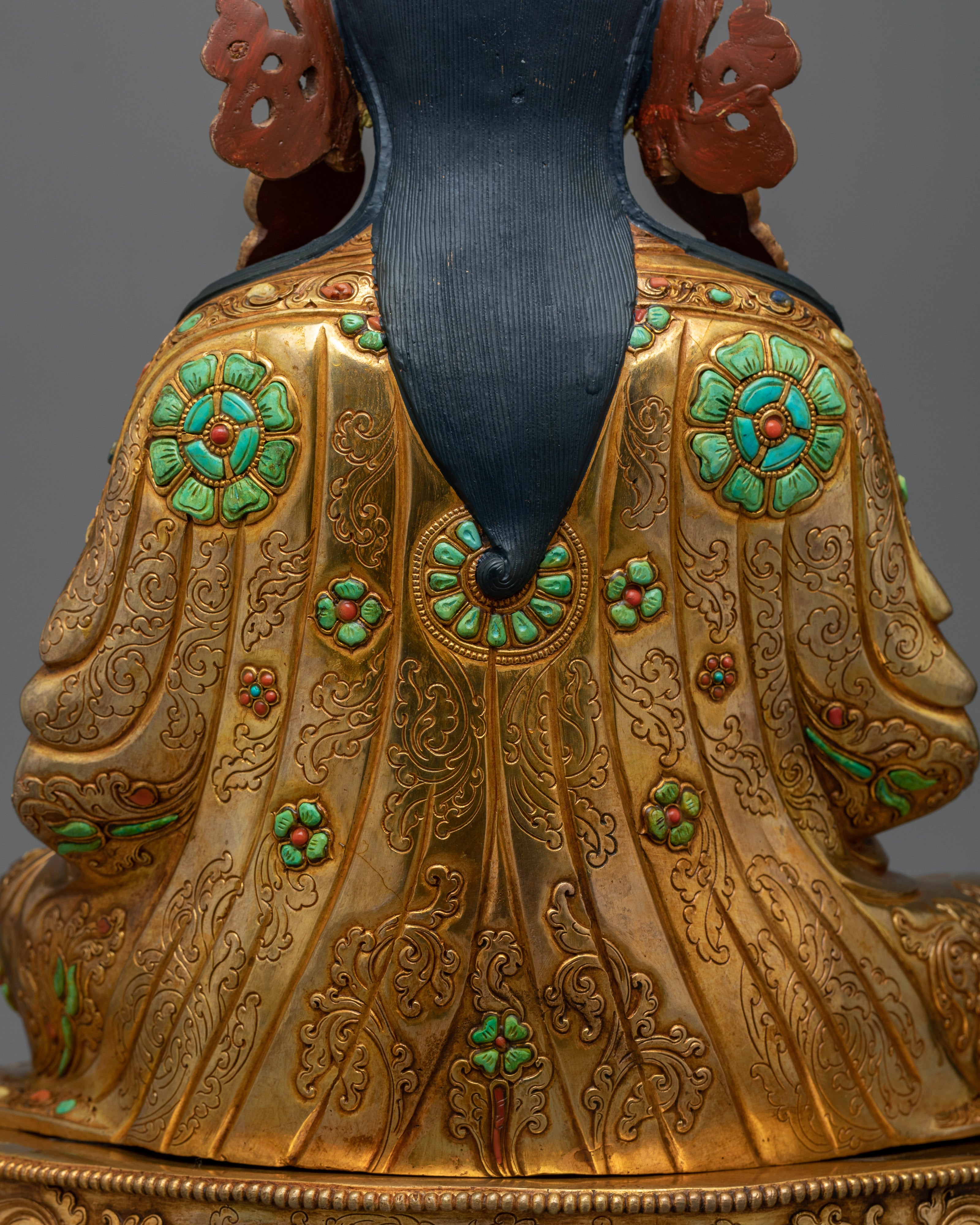 Sacred Guru Orgen Norlha Sculpture with Gemstones | Legacy of Spiritual Mastery