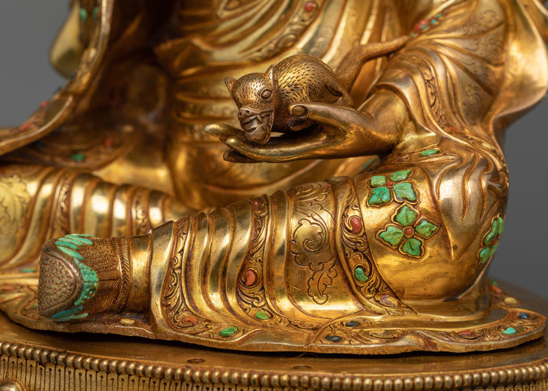 Sacred Guru Orgen Norlha Sculpture with Gemstones | Legacy of Spiritual Mastery