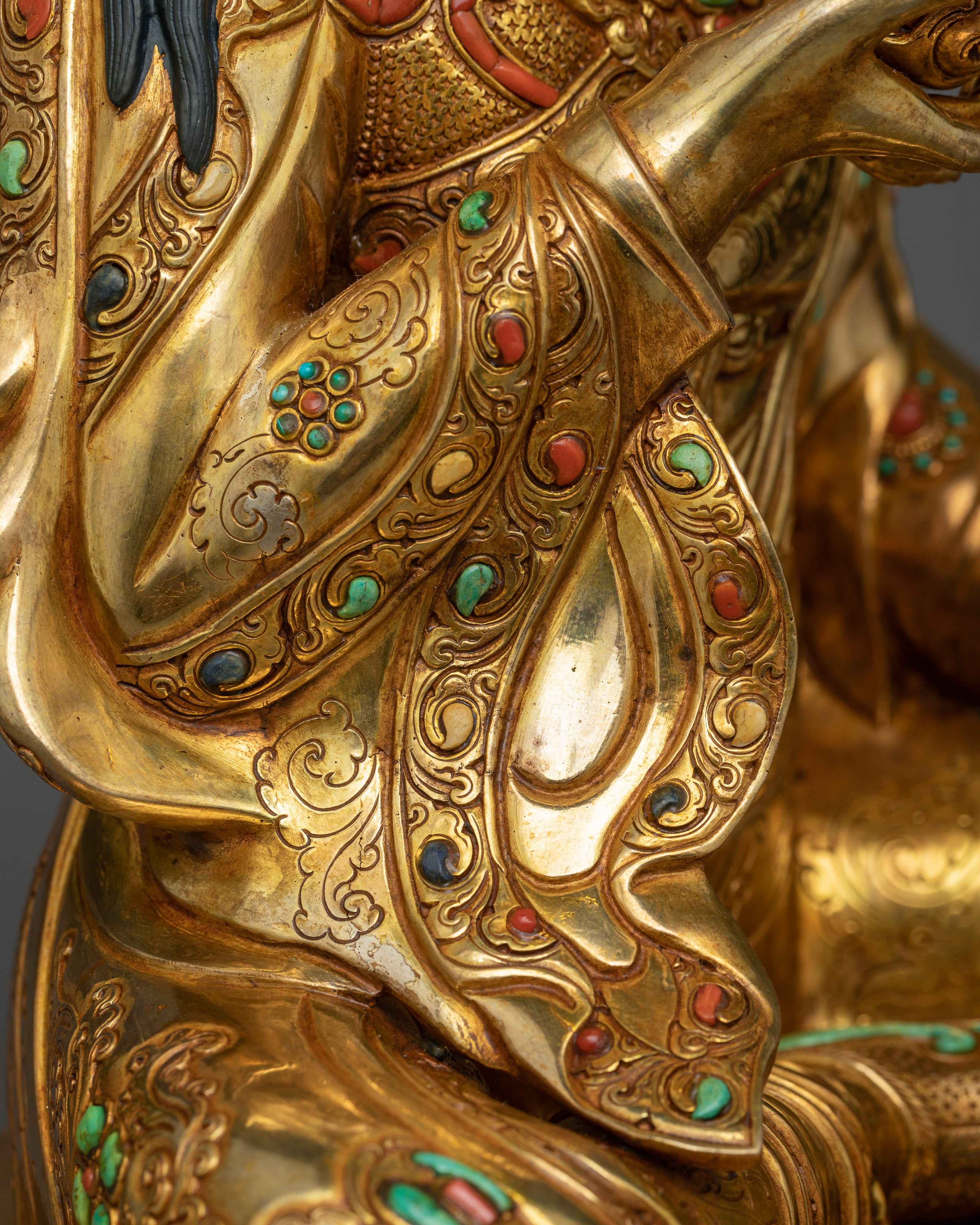 Sacred Guru Orgen Norlha Sculpture with Gemstones | Legacy of Spiritual Mastery