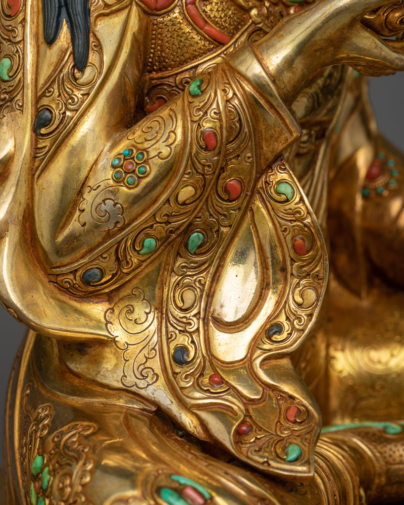 Sacred Guru Orgen Norlha Sculpture with Gemstones | Legacy of Spiritual Mastery