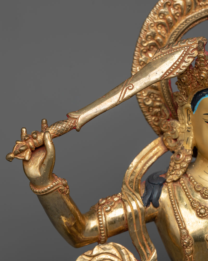 Wisdom Buddha Manjushri Gold Gilded Statue | Illumination of Wisdom