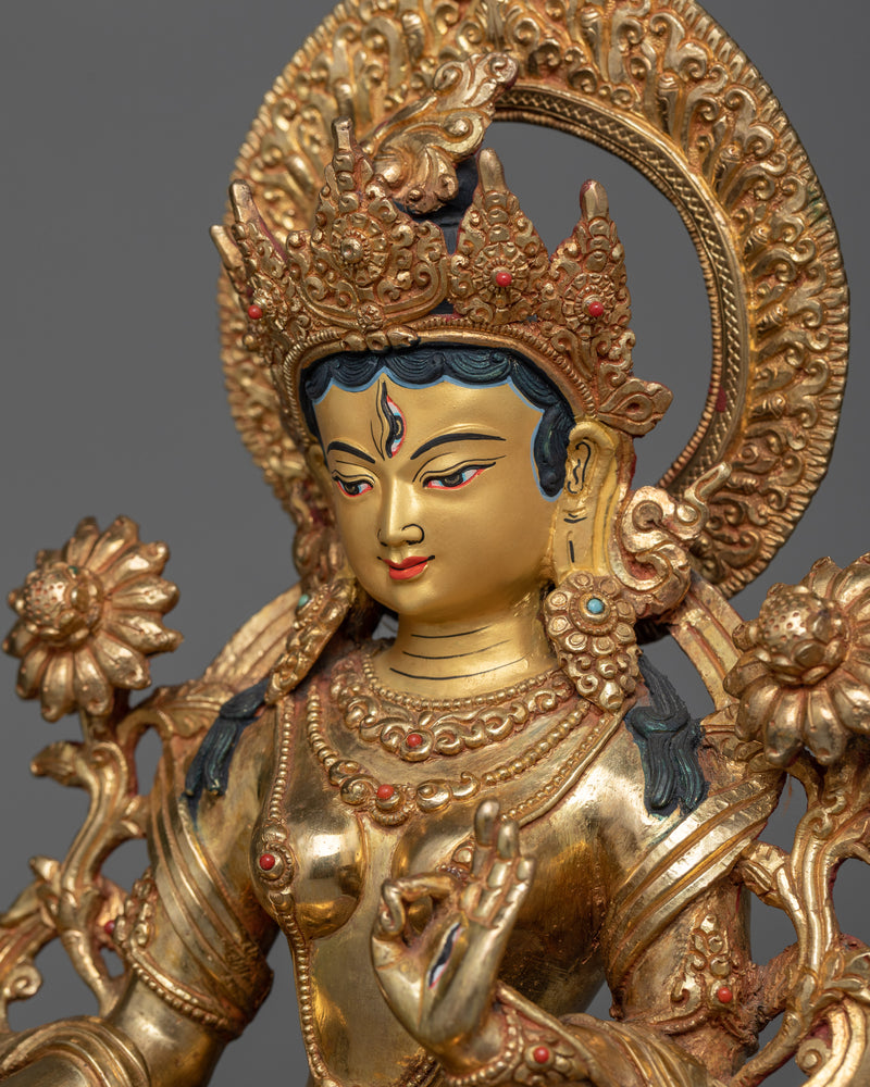 Healing White Tara Goddess Statue | Embrace Serenity in Gold, Acrylic, and Copper