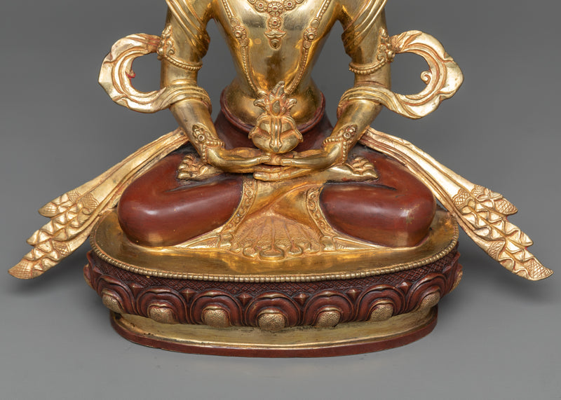 Long Life Amitayus Buddha Statue | A Timeless Elixir in 24K Gold and Oxidized Copper Mastery