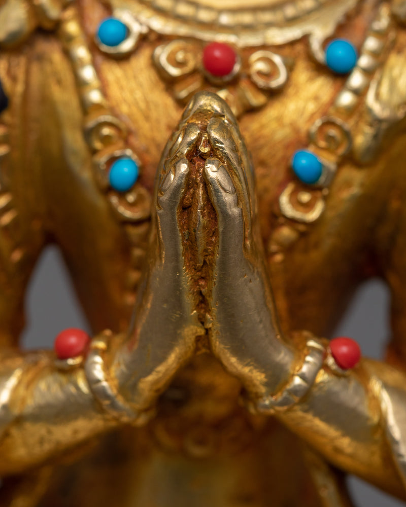Divine Chenrezi Gilt Statue in 24K Gold | Compassion Embodied