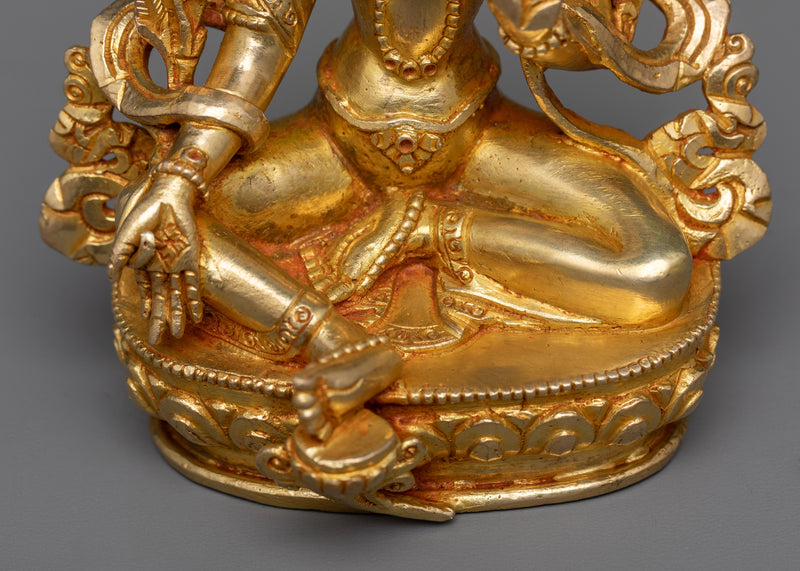 Divine Green Tara Statue in 24K Gold | Embodiment of Active Compassion