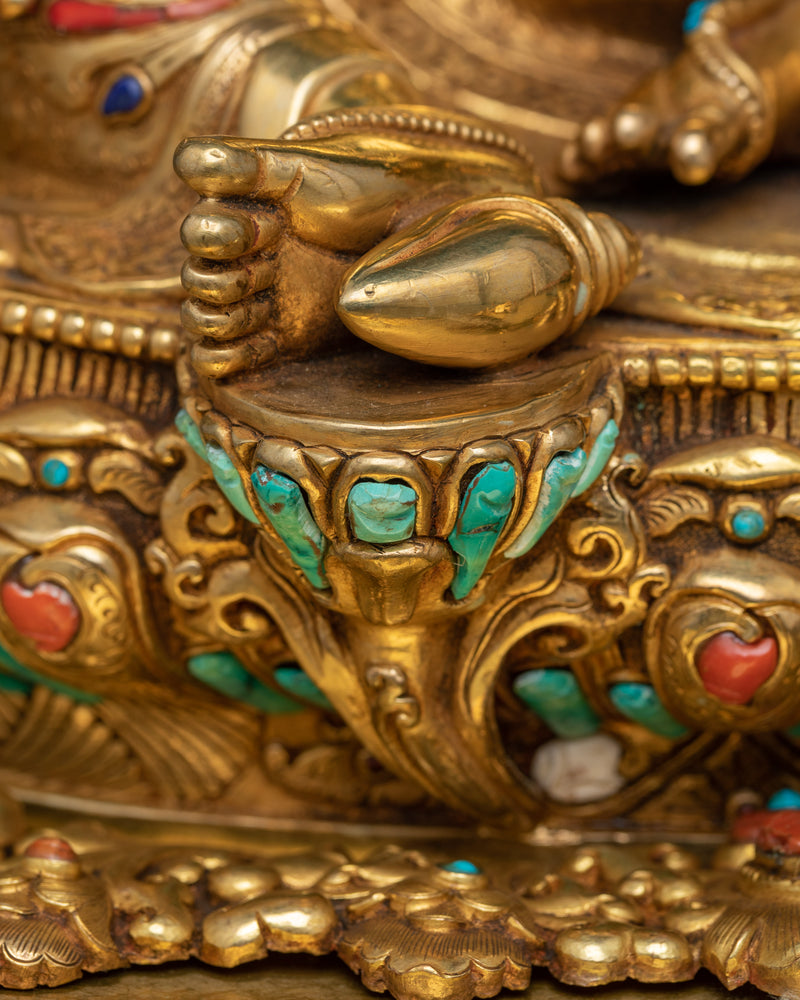 Grand Dzambhala Wealth Deity Statue | 24K Gold Gilded Prosperity Symbol