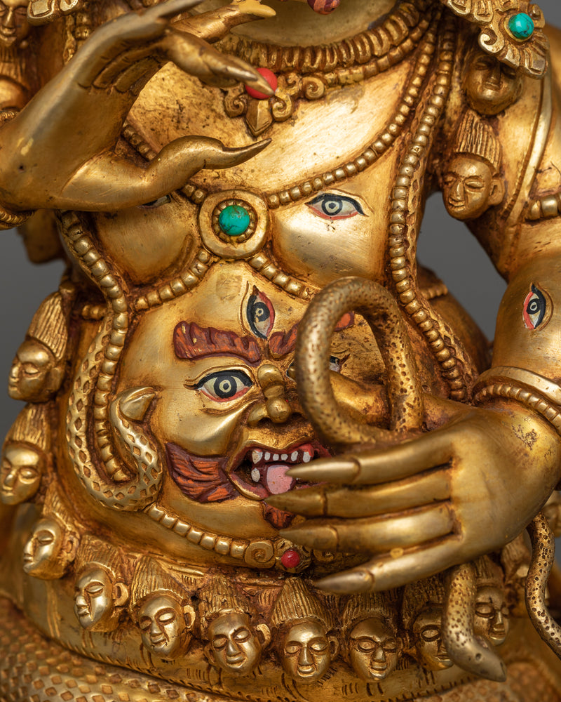 Majestic Rahula Mahakala Gold Gilded Statue | Protector of Dharma