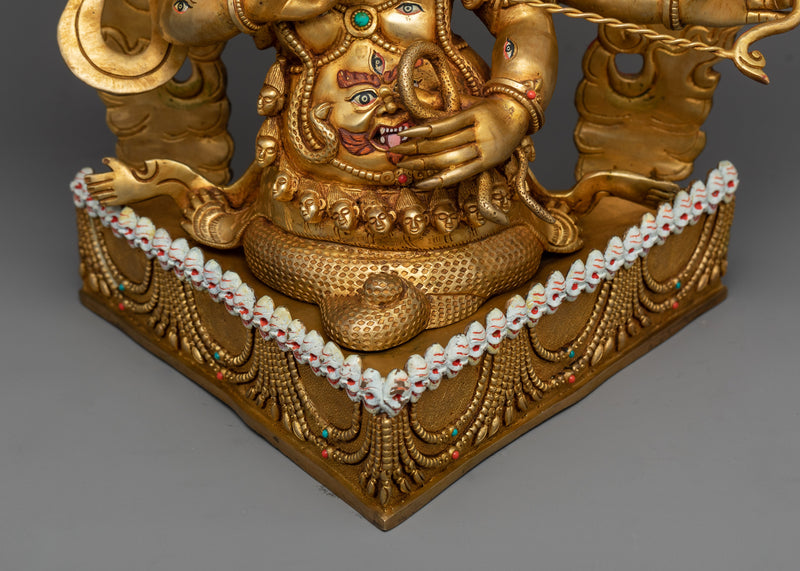 Majestic Rahula Mahakala Gold Gilded Statue | Protector of Dharma
