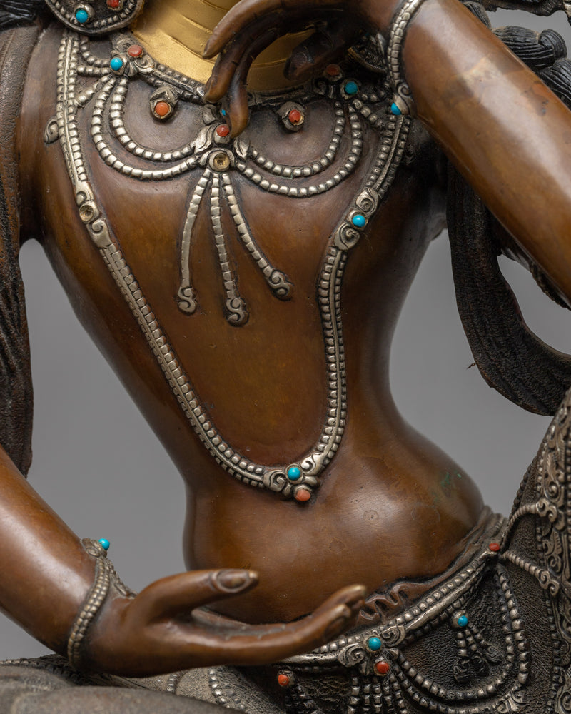 2-Arm Lokeshvara Sculpture in Silver and Gold | Embodiment of Compassion