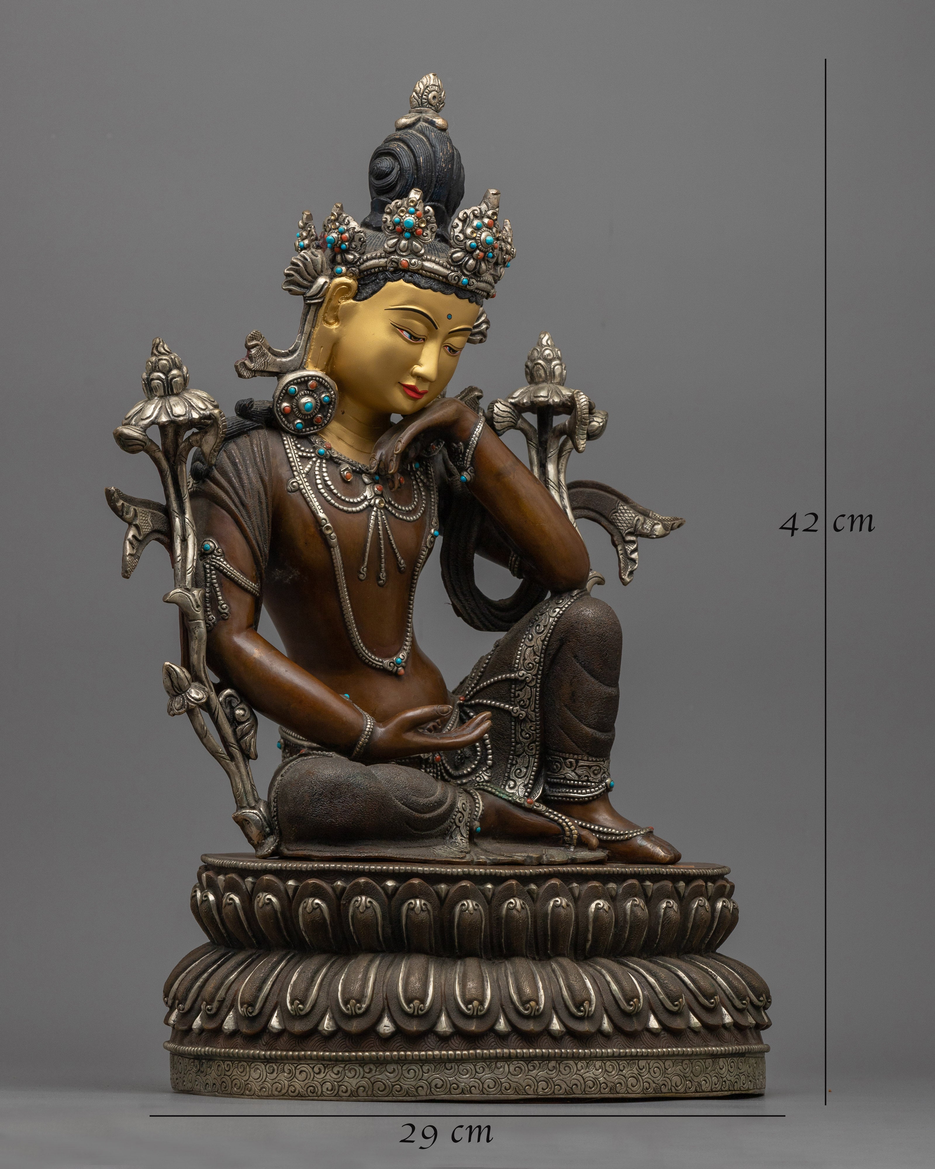 2-Arm Lokeshvara Sculpture in Silver and Gold | Embodiment of Compassion