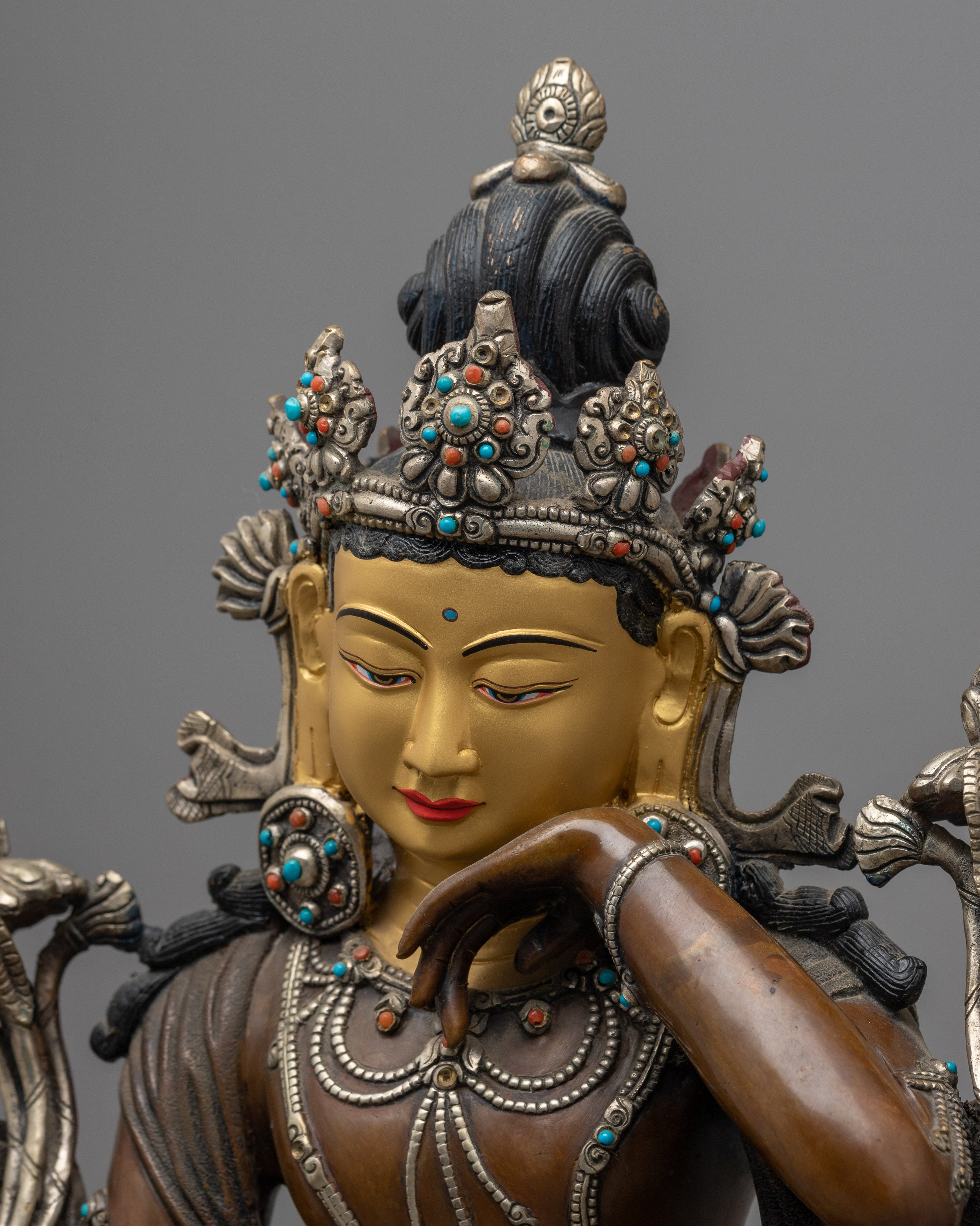 2-Arm Lokeshvara Sculpture in Silver and Gold | Embodiment of Compassion