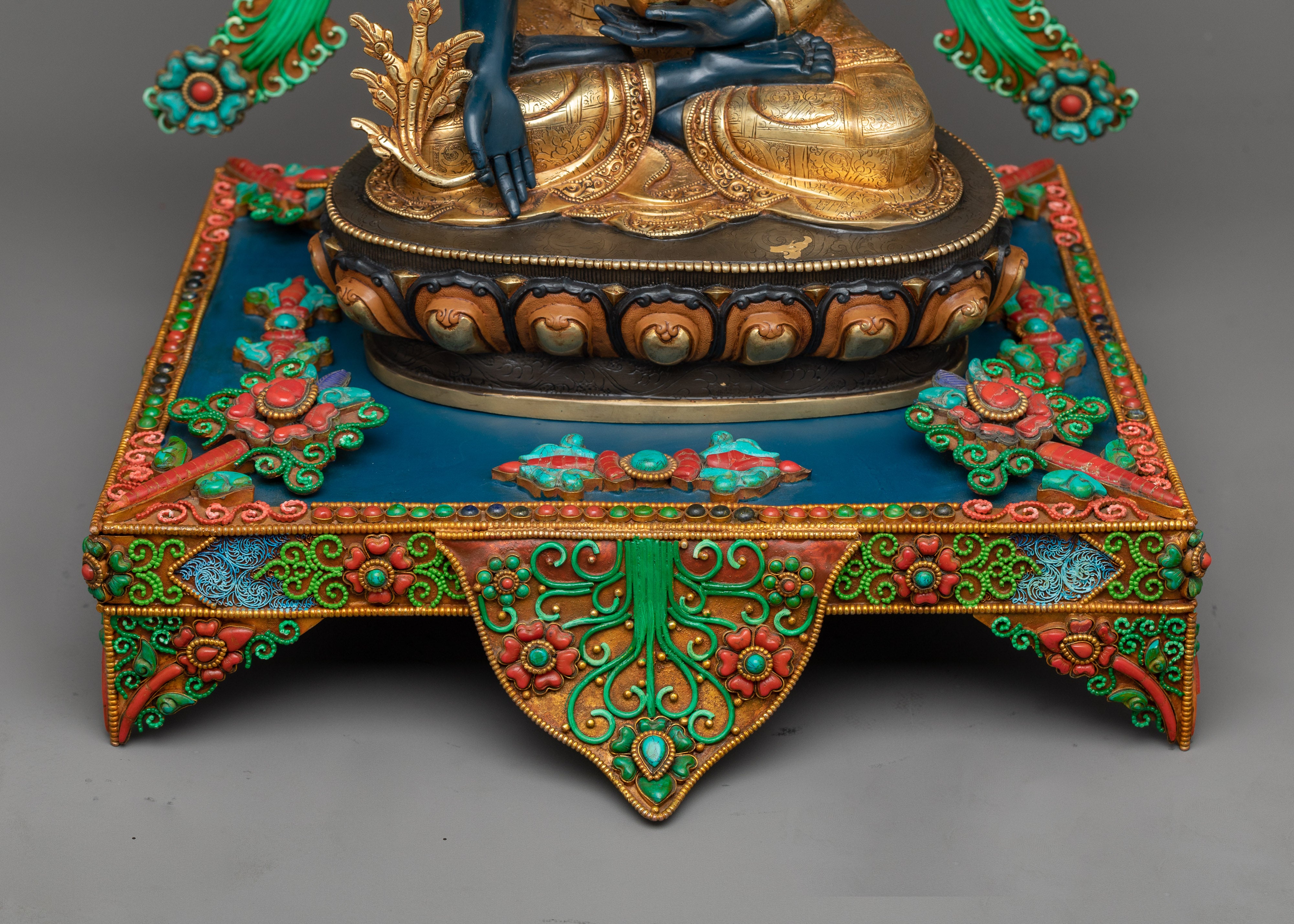 Blue Medicine Buddha: The Healing Master | Exquisite Bhaisajyaguru on Throne Statue