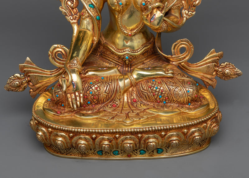 White Tara Gilt Copper Sculpture | The Embodiment of Grace and Healing