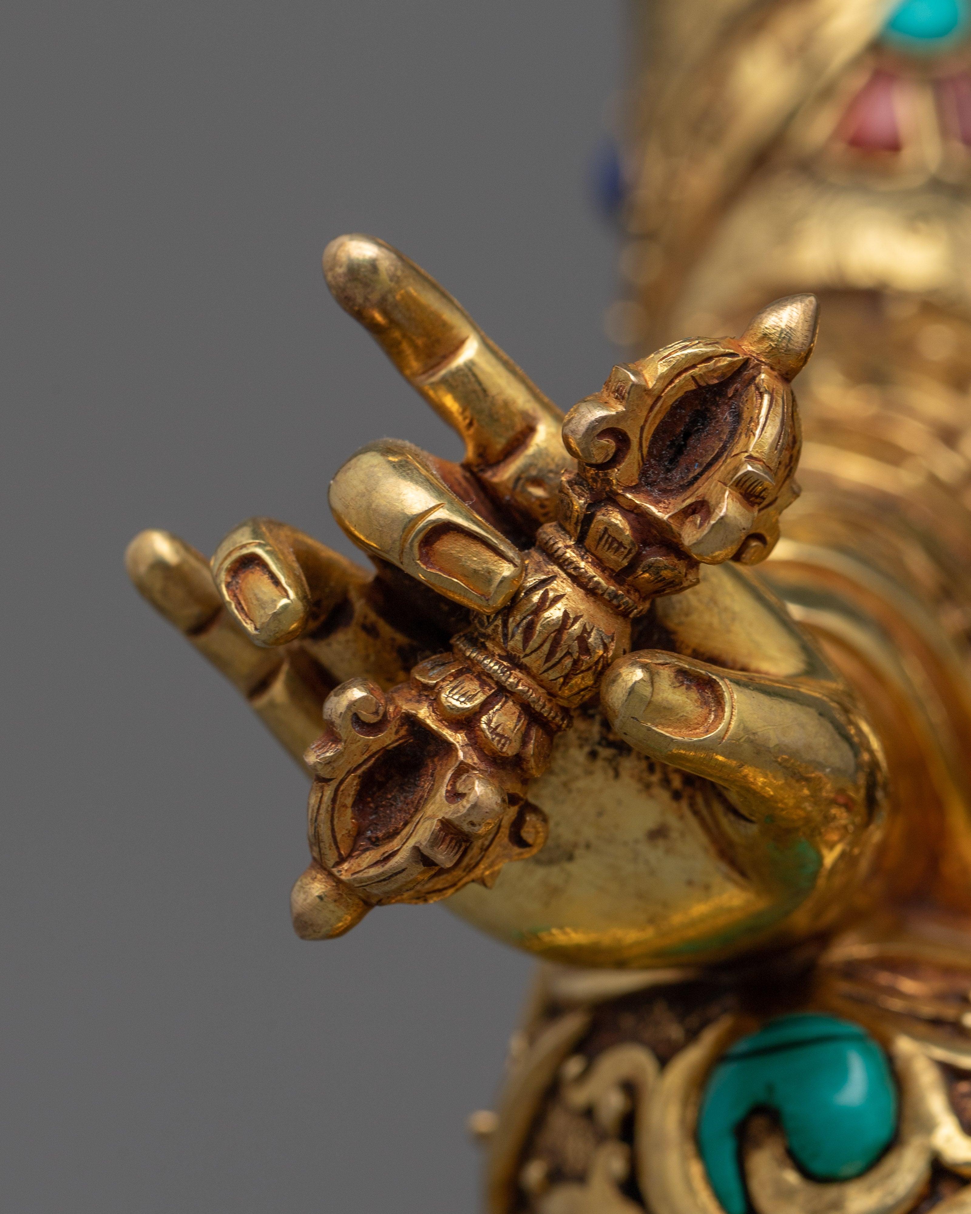 Divine Padmasambhava Guru Sculpture in 24K Gold | Embodiment of Enlightenment