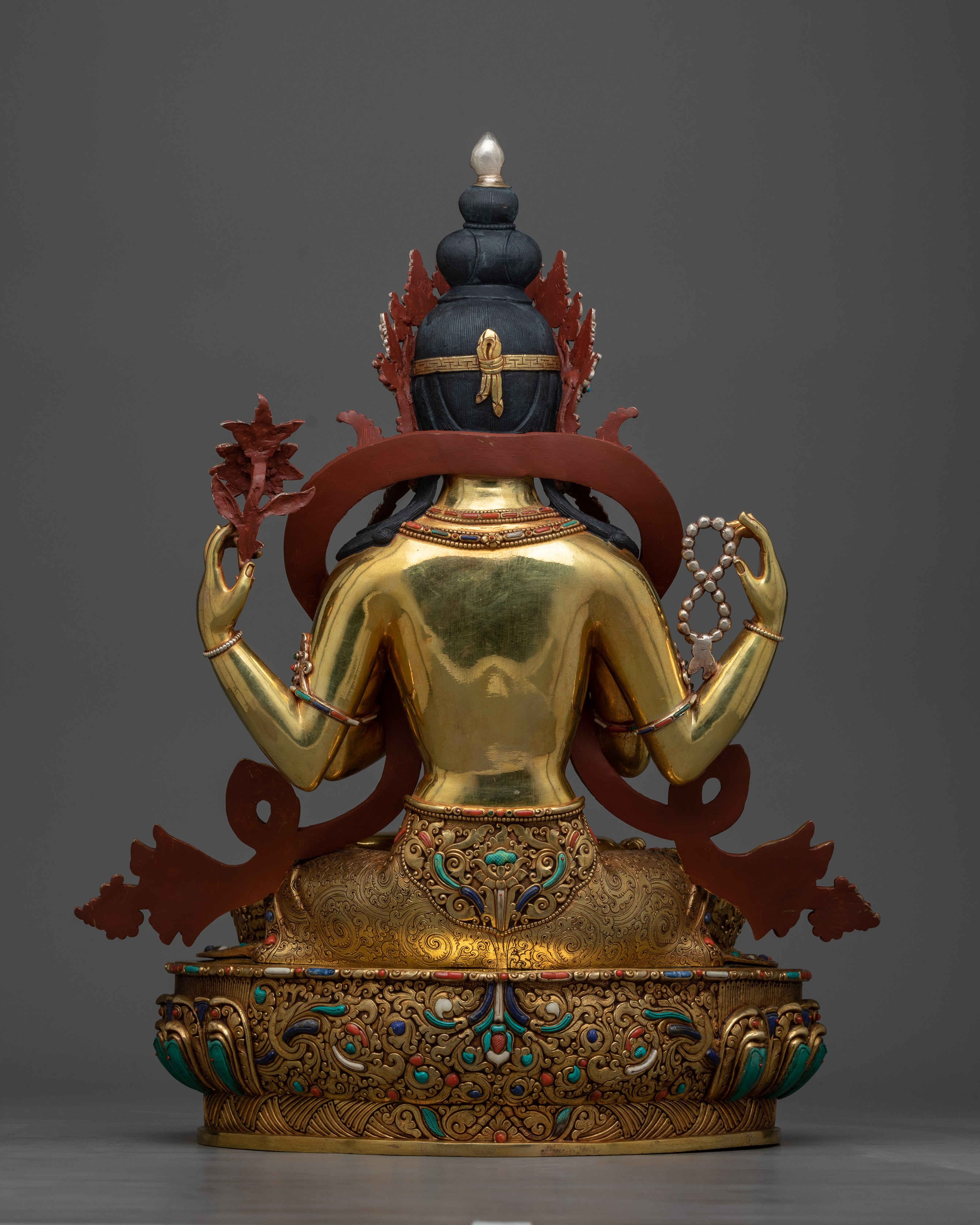 4-Armed Bodhisattva Chenrezig | Triple-Layered Gold Coated Splendor