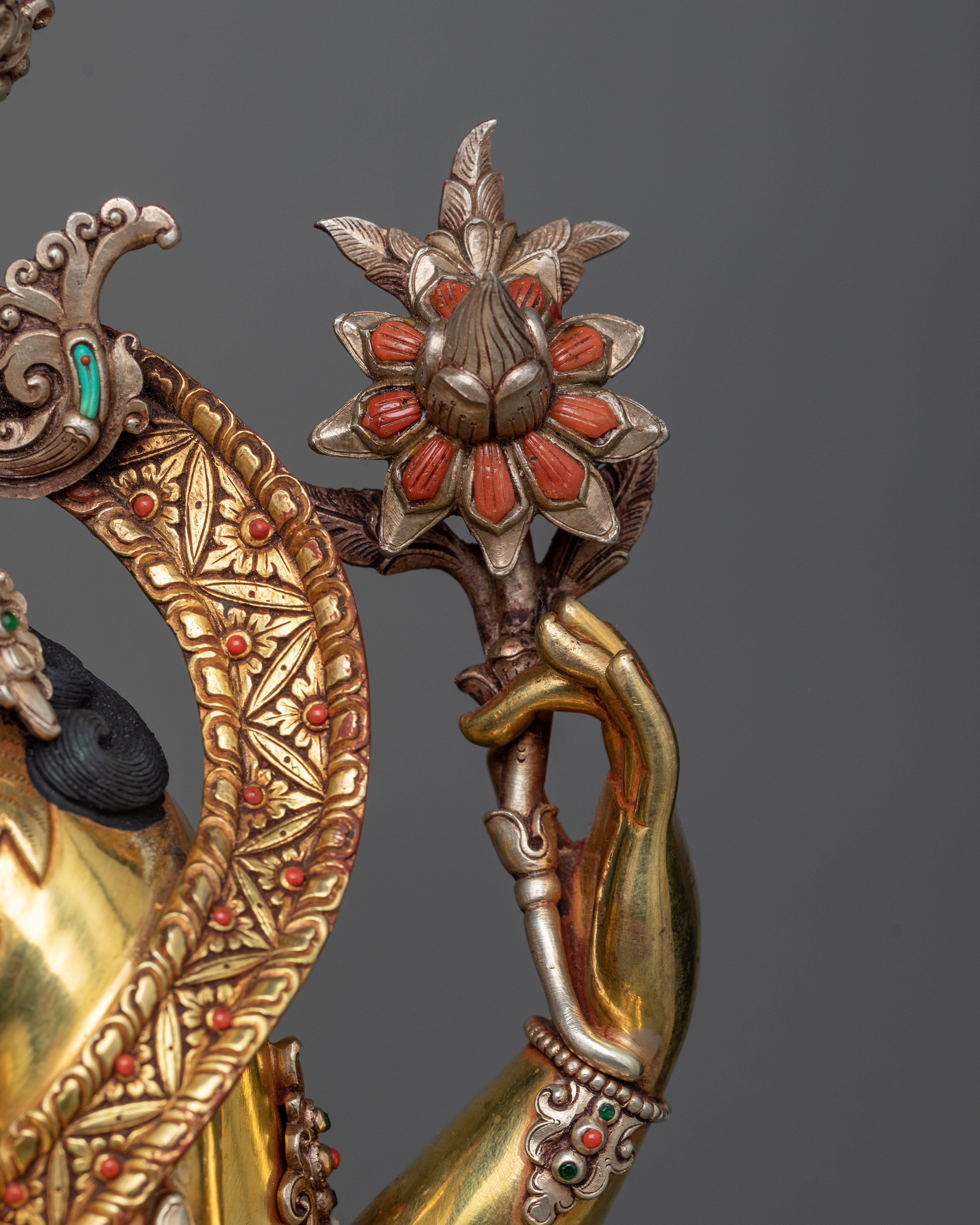 4-Armed Bodhisattva Chenrezig | Triple-Layered Gold Coated Splendor