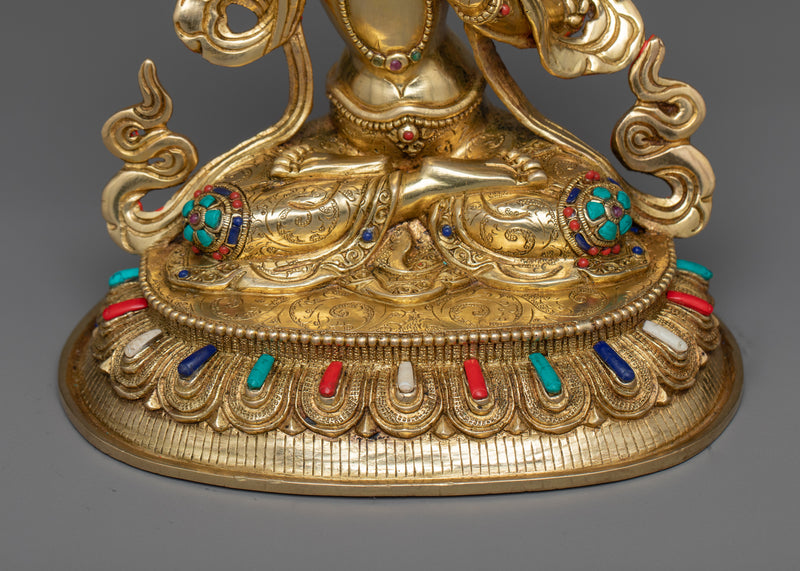 Wisdom Bodhisattva Manjushri 24K Gold Gilded Sculpture | Illumination of Insight