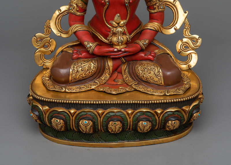 Resplendent Amitayus Red Sculpture | Traditionally Hand-made Statues