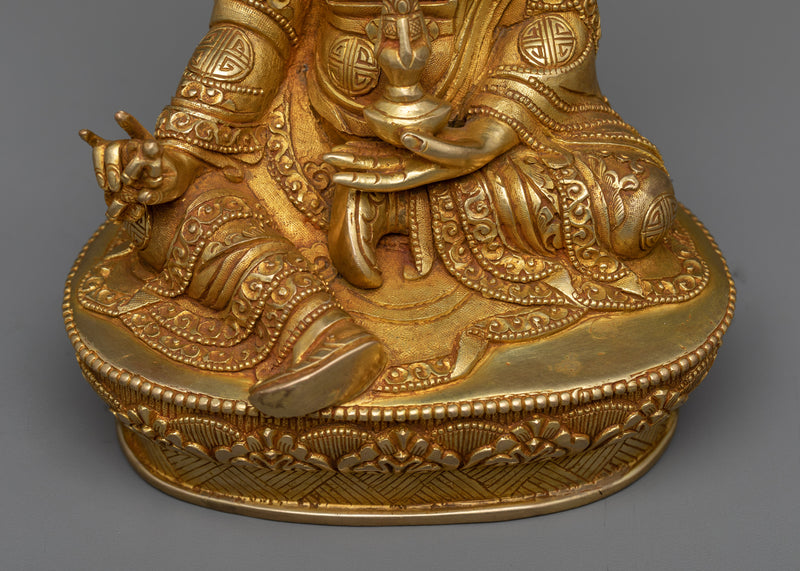 Guru Padmasambhava Gold-Gilded Sculpture | Divine Illumination