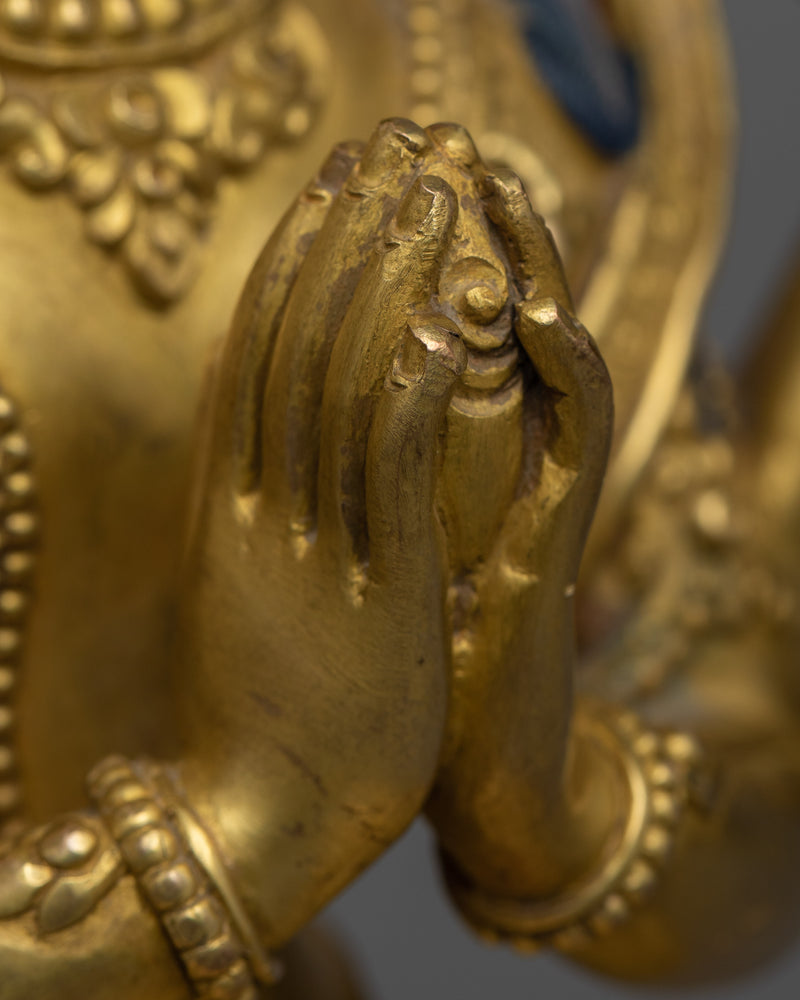 Four-Armed Lokeshvara in Gold Gilded Splendor | Compassion in Every Direction