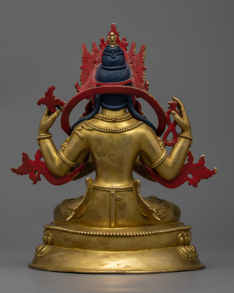 Four-Armed Lokeshvara in Gold Gilded Splendor | Compassion in Every Direction