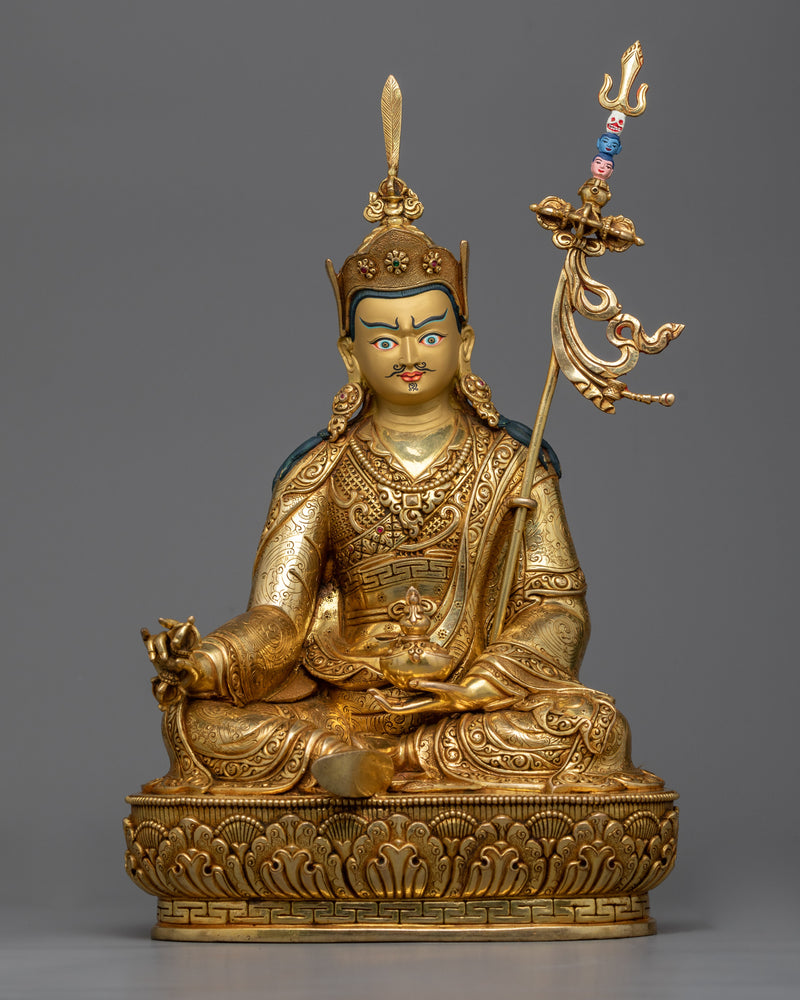 Guru Rinpoche with Trisong Detsen &amp; Santaraksita | Sacred Trinity in 24K Gold Gilded