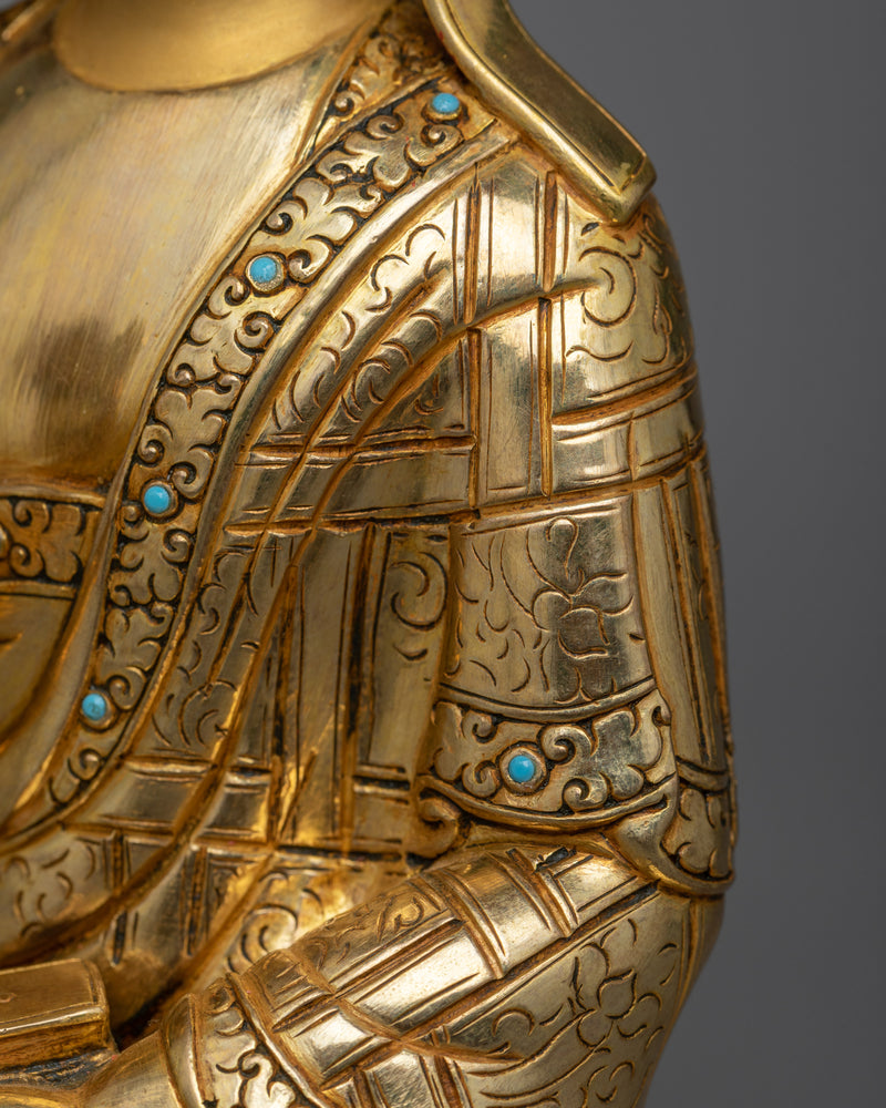Guru Rinpoche with Trisong Detsen &amp; Santaraksita | Sacred Trinity in 24K Gold Gilded