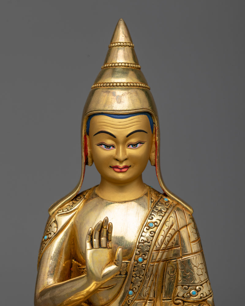 Guru Rinpoche with Trisong Detsen &amp; Santaraksita | Sacred Trinity in 24K Gold Gilded