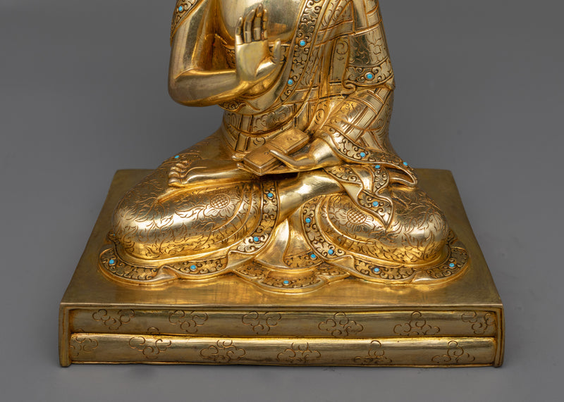 Guru Rinpoche with Trisong Detsen &amp; Santaraksita | Sacred Trinity in 24K Gold Gilded