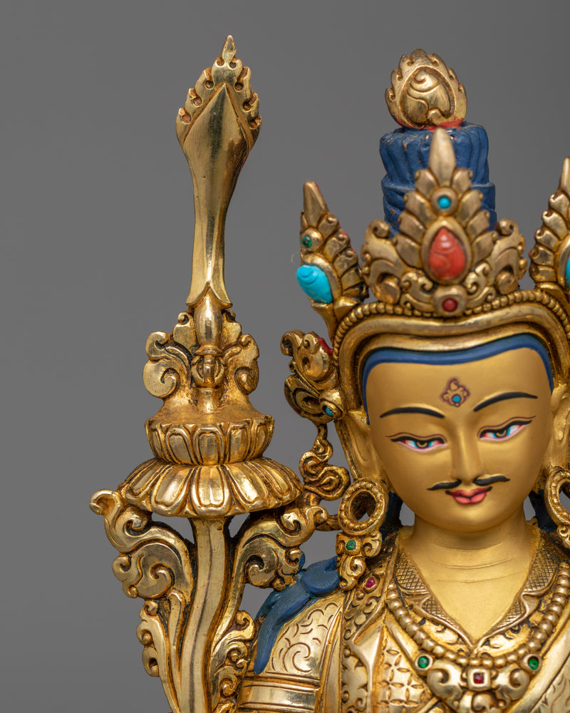 Guru Rinpoche with Trisong Detsen &amp; Santaraksita | Sacred Trinity in 24K Gold Gilded