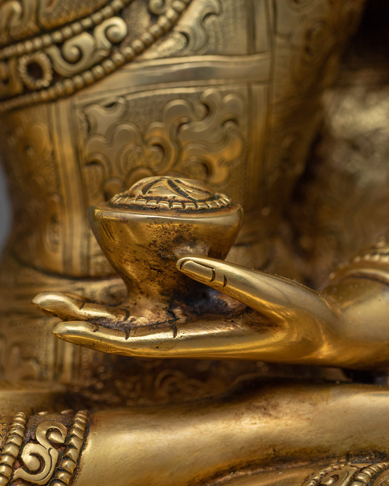 Historical Shakyamuni Buddha Sculpture | 24K Gold Gilded Elegance