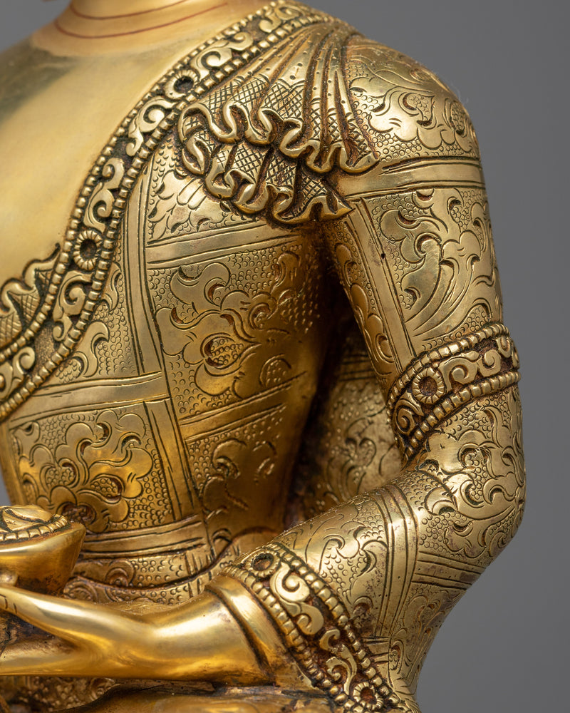Historical Shakyamuni Buddha Sculpture | 24K Gold Gilded Elegance
